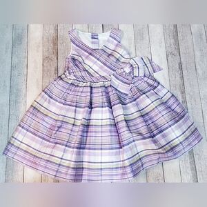 Janie & Jack Purple & Green Plaid 100% Silk Easter Dress Girls Size 2T
